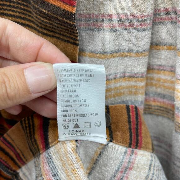 Woolrich Flannel Orange Sunset Bark Blanket Stripe Button Up LS Shirt Style 6579 - Picture 8 of 8